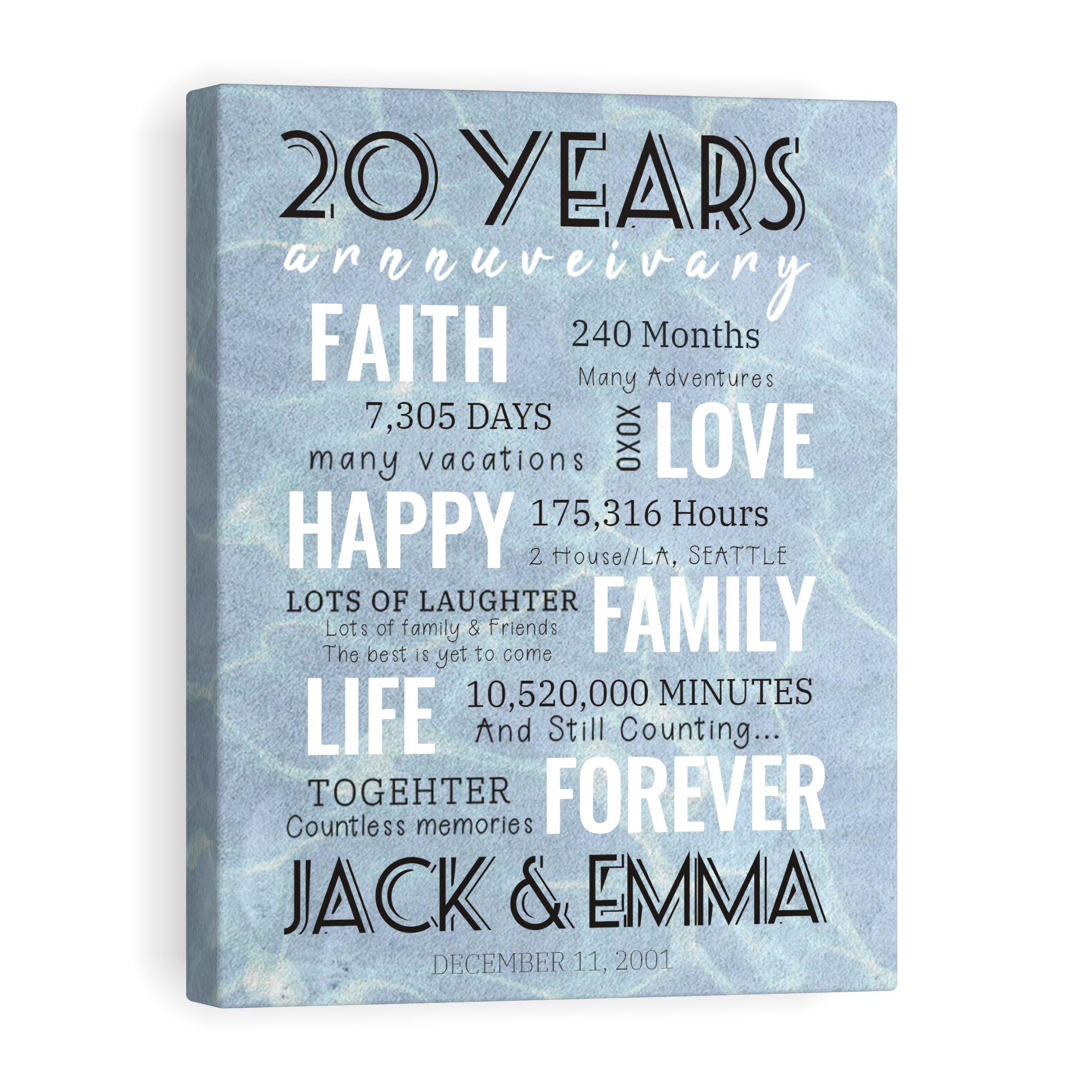20 Year Milestone Anniversary - Personalized Canvas Print Anniversary Gifts