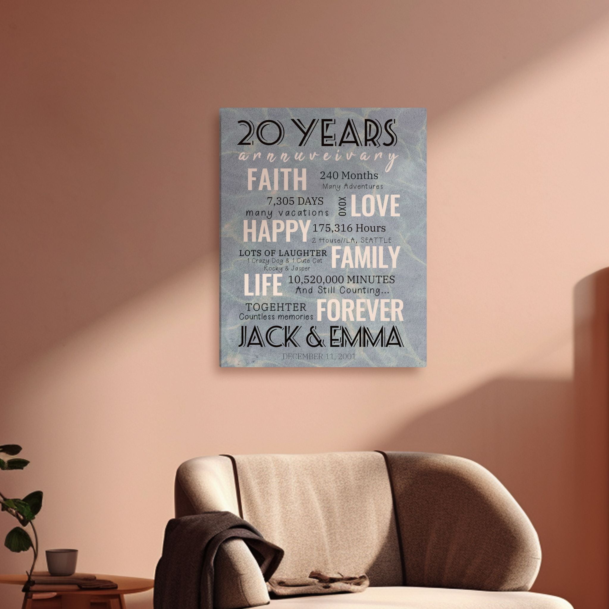 20 Year Milestone Anniversary - Personalized Canvas Print Anniversary Gifts