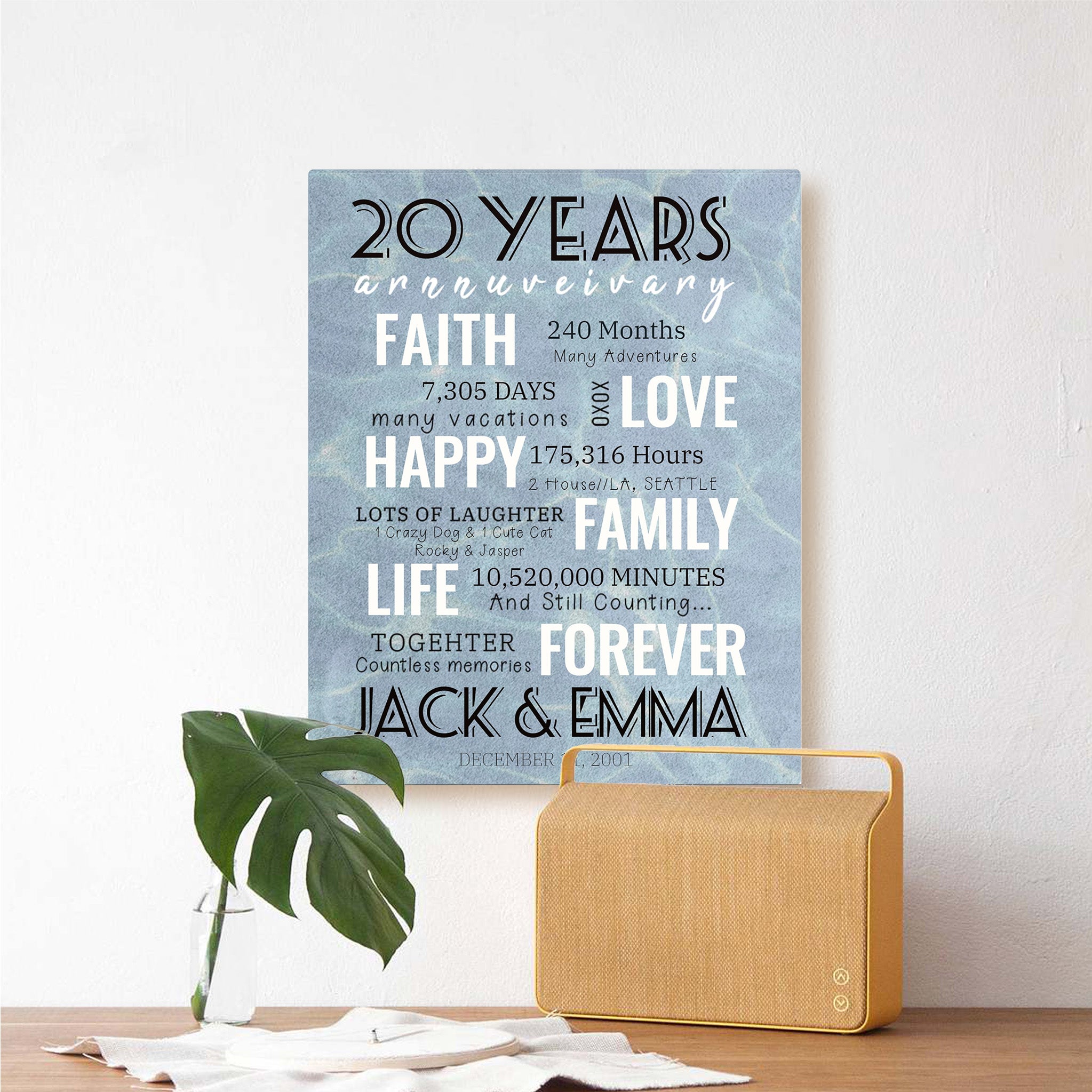 20 Year Milestone Anniversary - Personalized Canvas Print Anniversary Gifts
