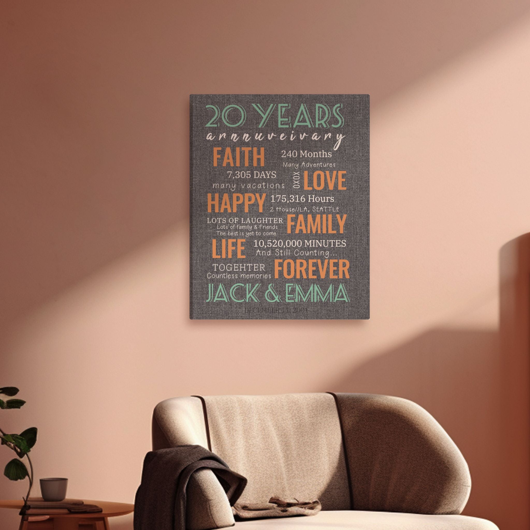 20 Year Milestone Anniversary - Personalized Canvas Print Anniversary Gifts