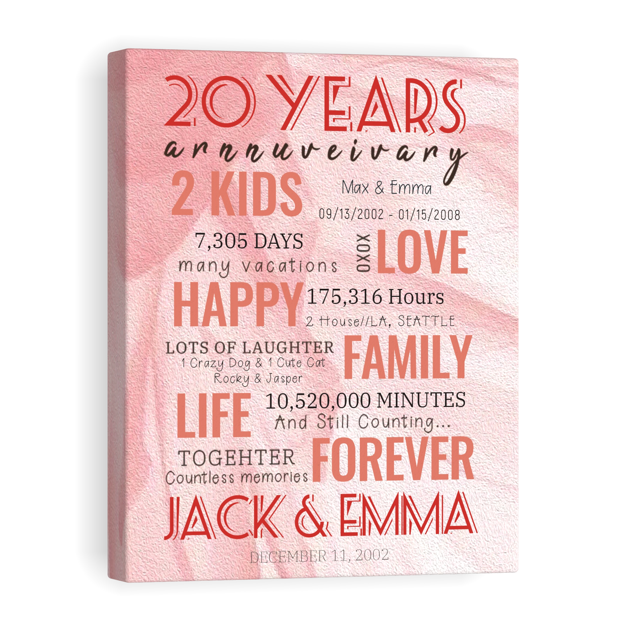 20 Year Milestone Anniversary - Personalized Canvas Print Anniversary Gifts