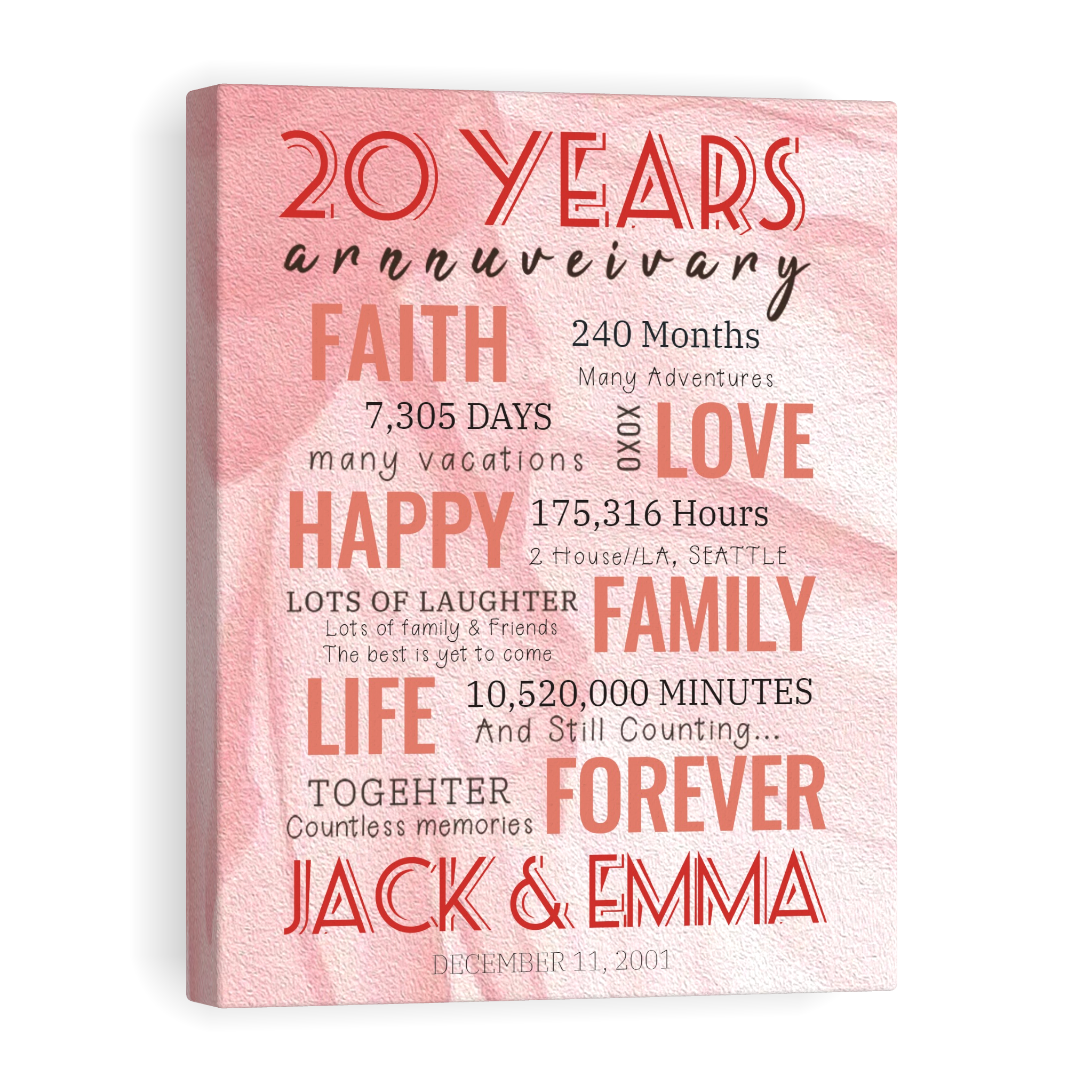 20 Year Milestone Anniversary - Personalized Canvas Print Anniversary Gifts