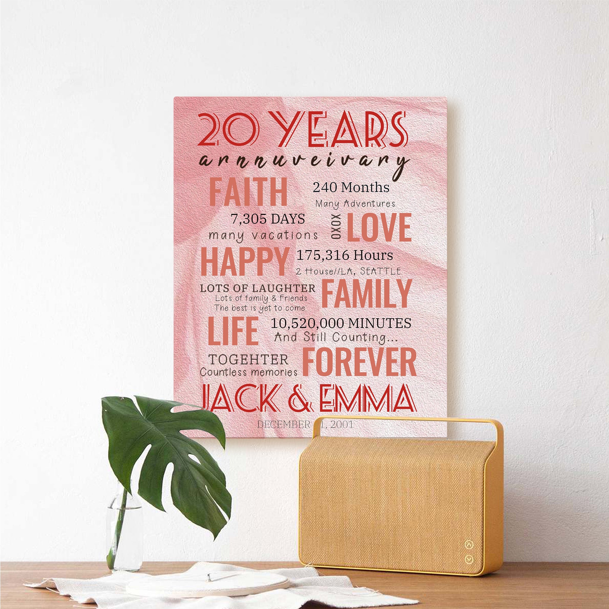 20 Year Milestone Anniversary - Personalized Canvas Print Anniversary Gifts