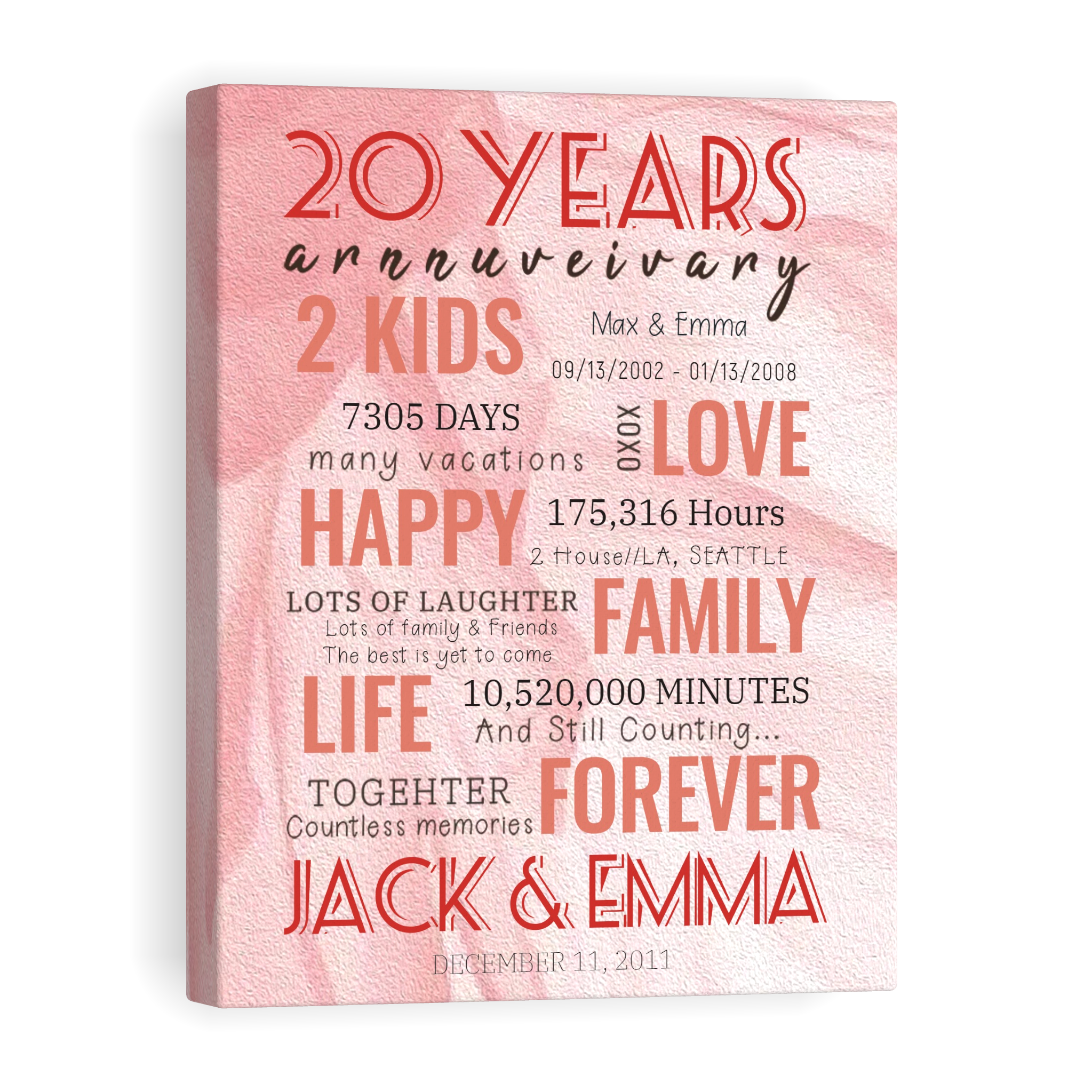 20 Year Milestone Anniversary - Personalized Canvas Print Anniversary Gifts
