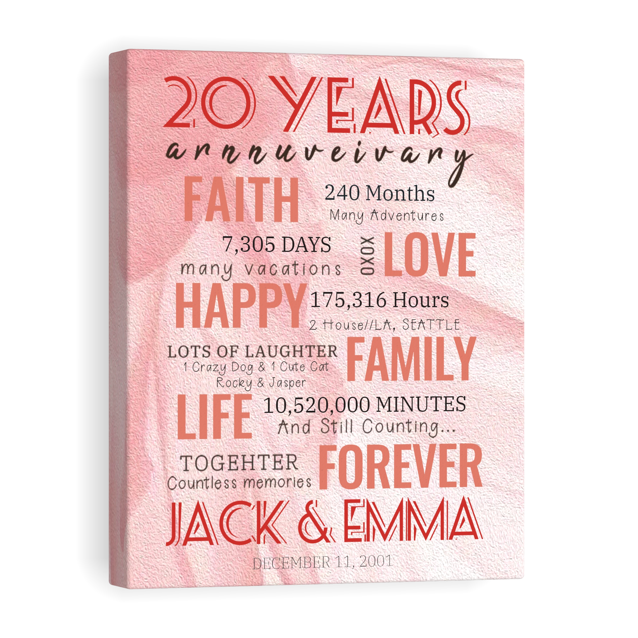 20 Year Milestone Anniversary - Personalized Canvas Print Anniversary Gifts