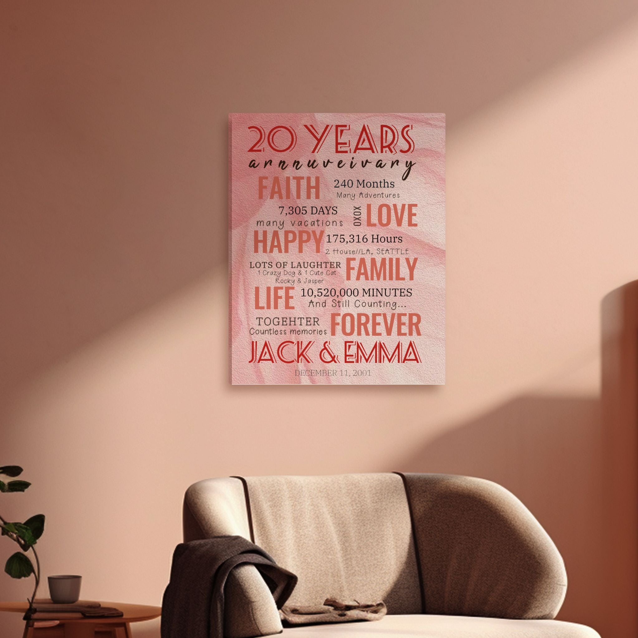 20 Year Milestone Anniversary - Personalized Canvas Print Anniversary Gifts