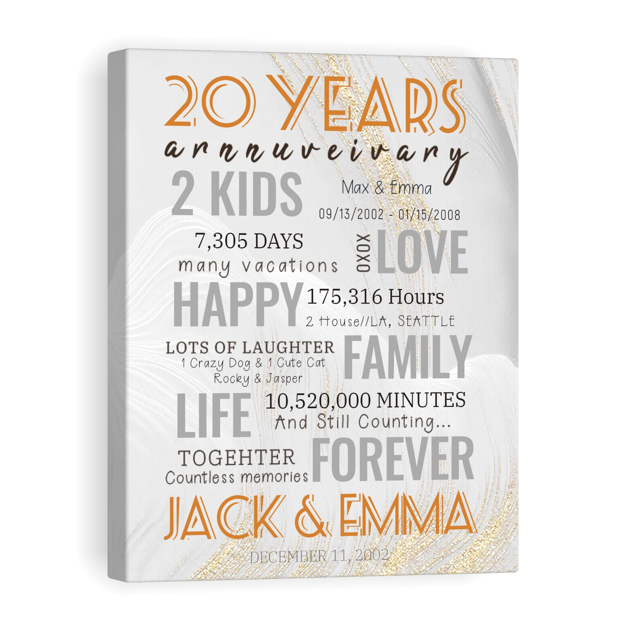 20 Year Milestone Anniversary - Personalized Canvas Print Anniversary Gifts