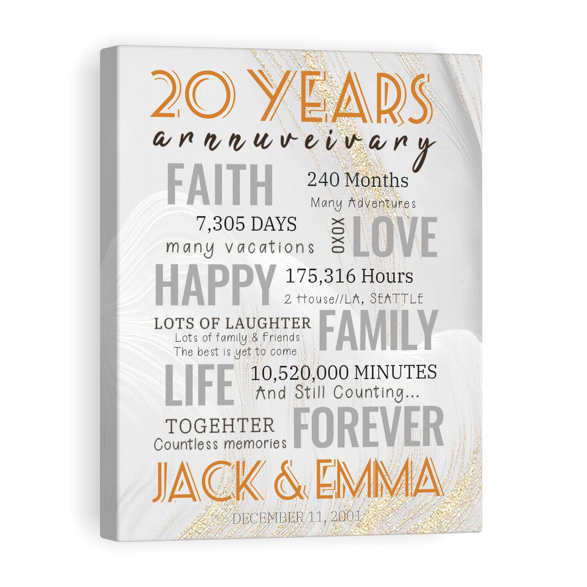 20 Year Milestone Anniversary - Personalized Canvas Print Anniversary Gifts