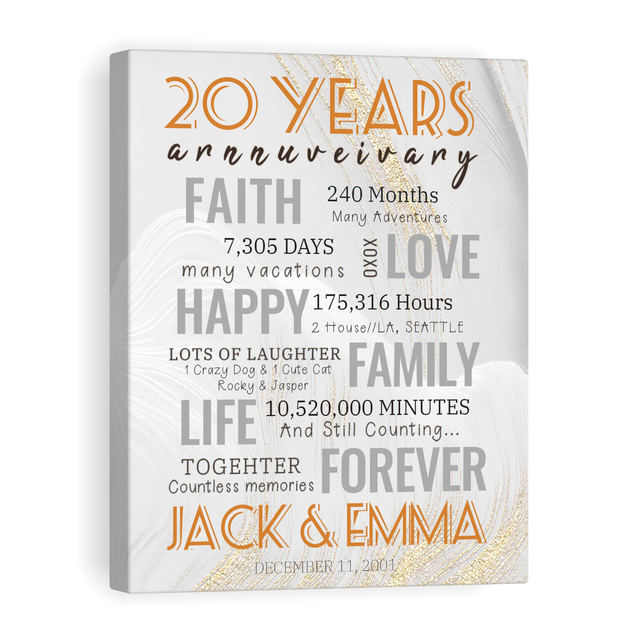 20 Year Milestone Anniversary - Personalized Canvas Print Anniversary Gifts