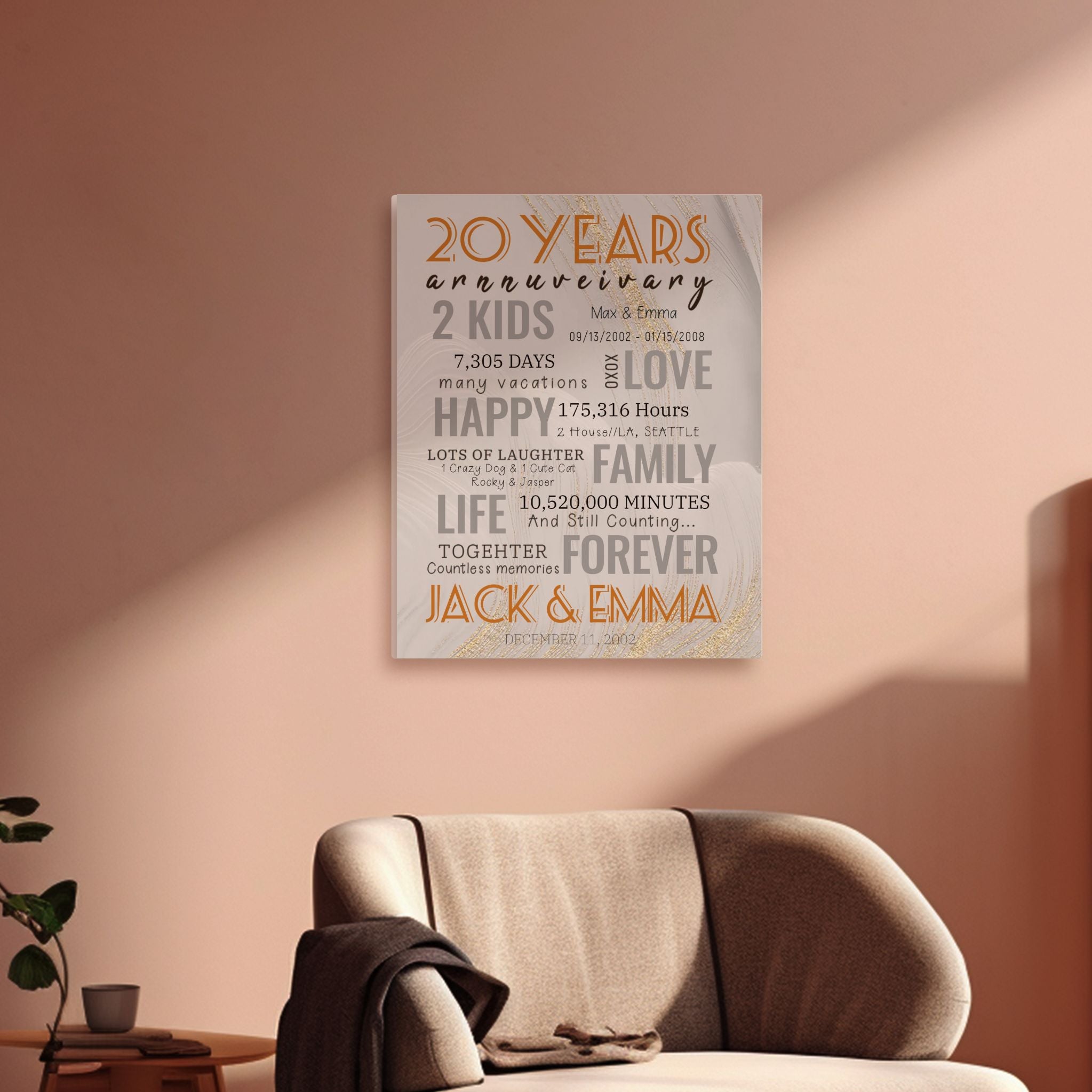 20 Year Milestone Anniversary - Personalized Canvas Print Anniversary Gifts