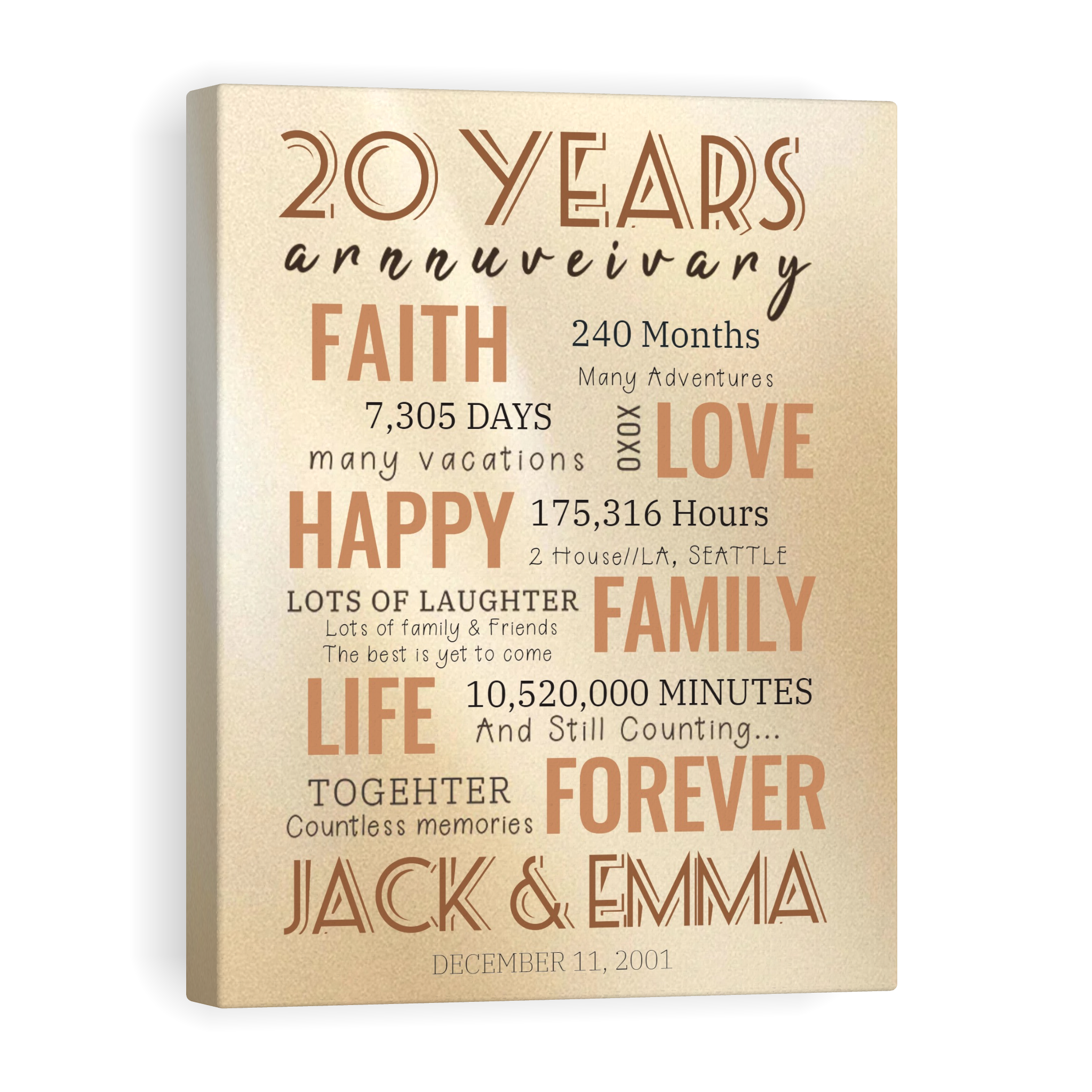 20 Year Milestone Anniversary - Personalized Canvas Print Anniversary Gifts