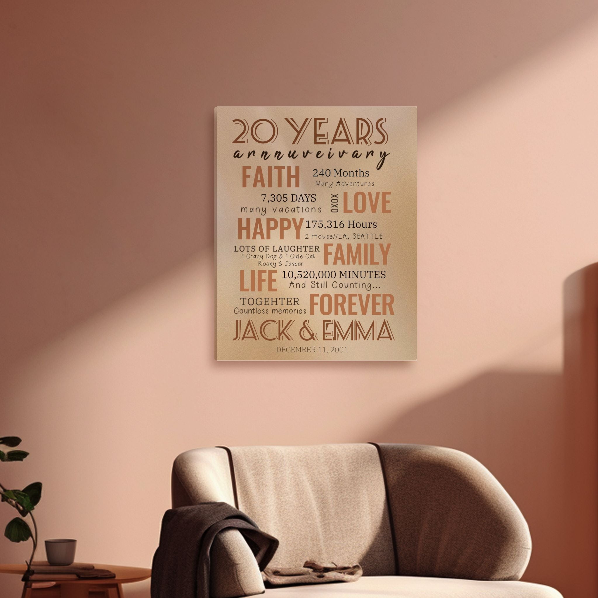 20 Year Milestone Anniversary - Personalized Canvas Print Anniversary Gifts