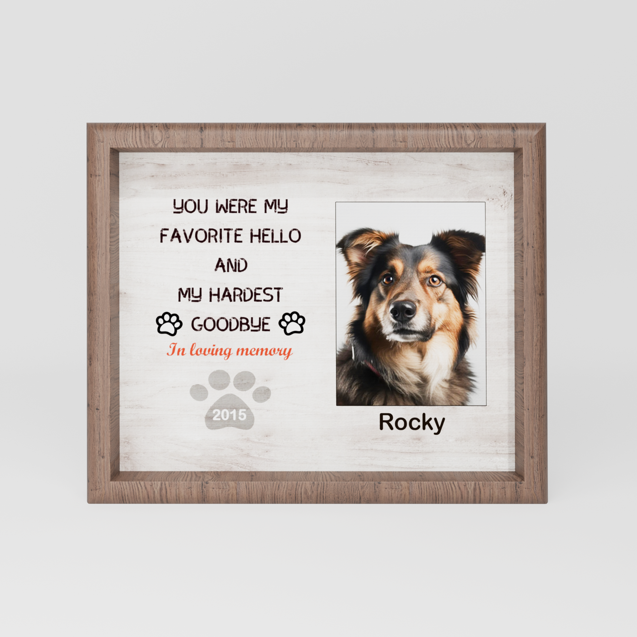 Tabletop Dog Memory Picture Frame With Protector - Custom Print Pet Memorial