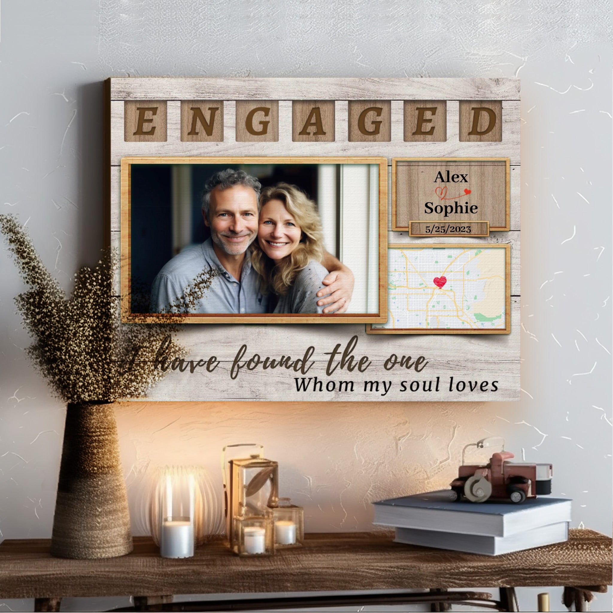Newly Engaged - Custom Map Canvas Print