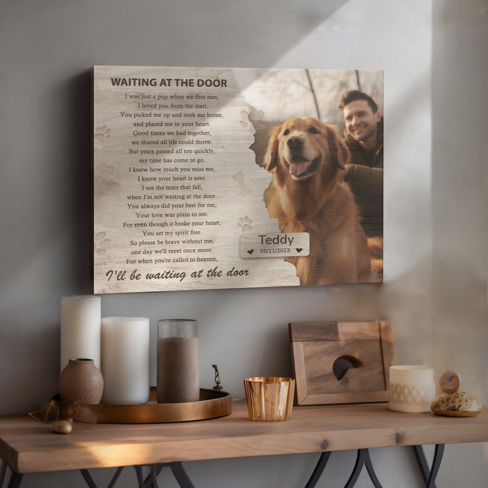 Waiting at the door, Hang and Place - Personalized Canvas Print Pet Memorial