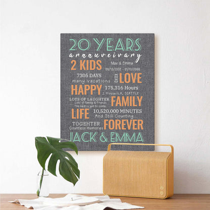 20 Year Milestone Anniversary - Personalized Canvas Print Anniversary Gifts