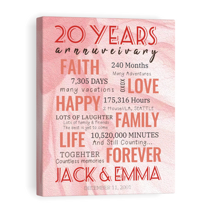 20 Year Milestone Anniversary - Personalized Canvas Print Anniversary Gifts