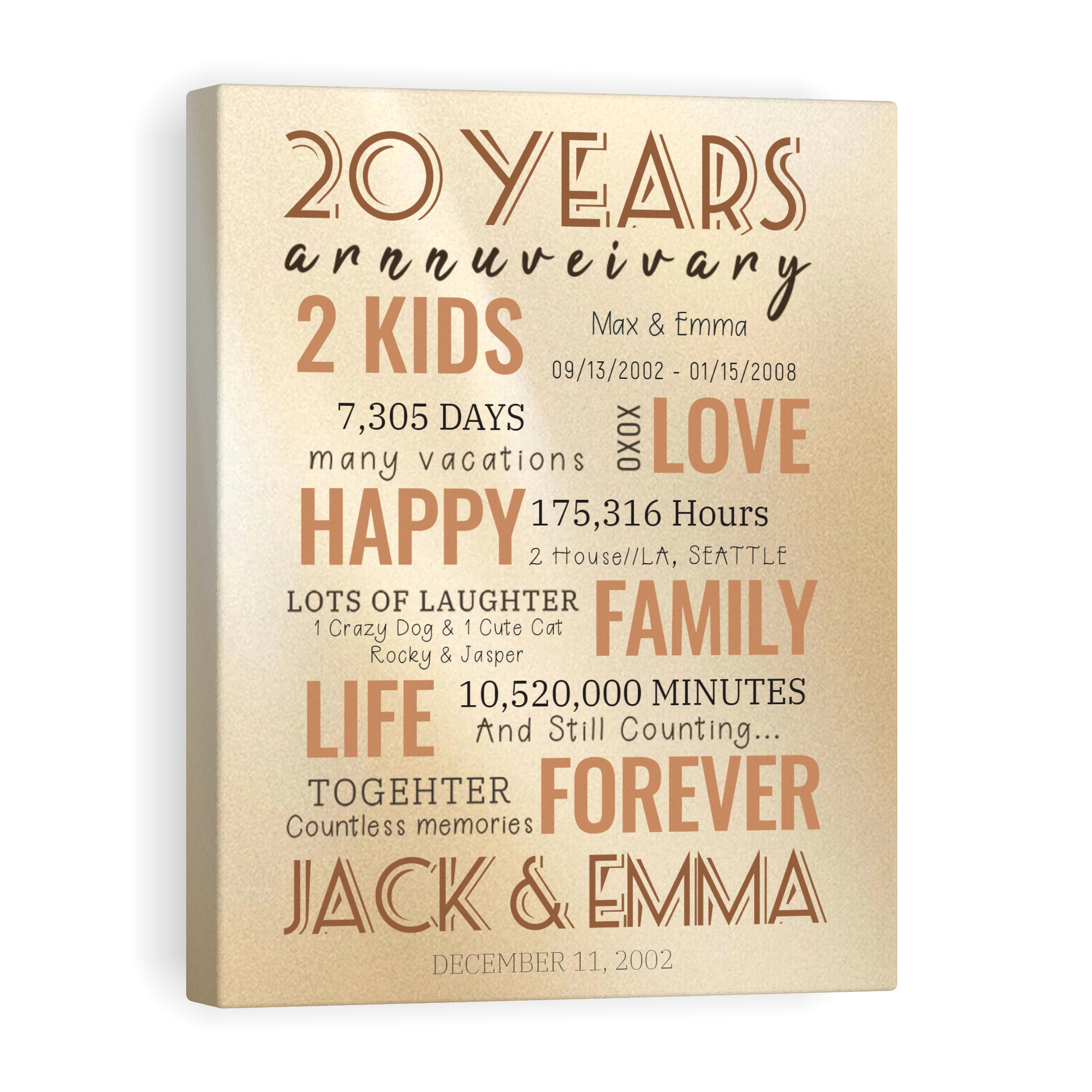 20 Year Milestone Anniversary - Personalized Canvas Print Anniversary Gifts