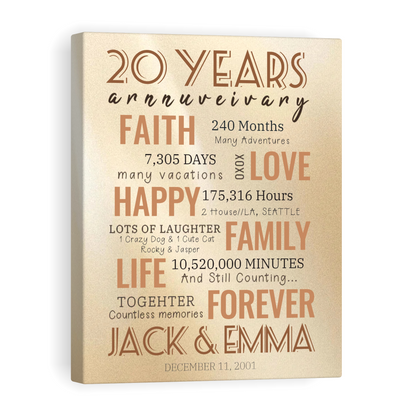 20 Year Milestone Anniversary - Personalized Canvas Print Anniversary Gifts