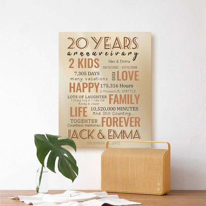 20 Year Milestone Anniversary - Personalized Canvas Print Anniversary Gifts