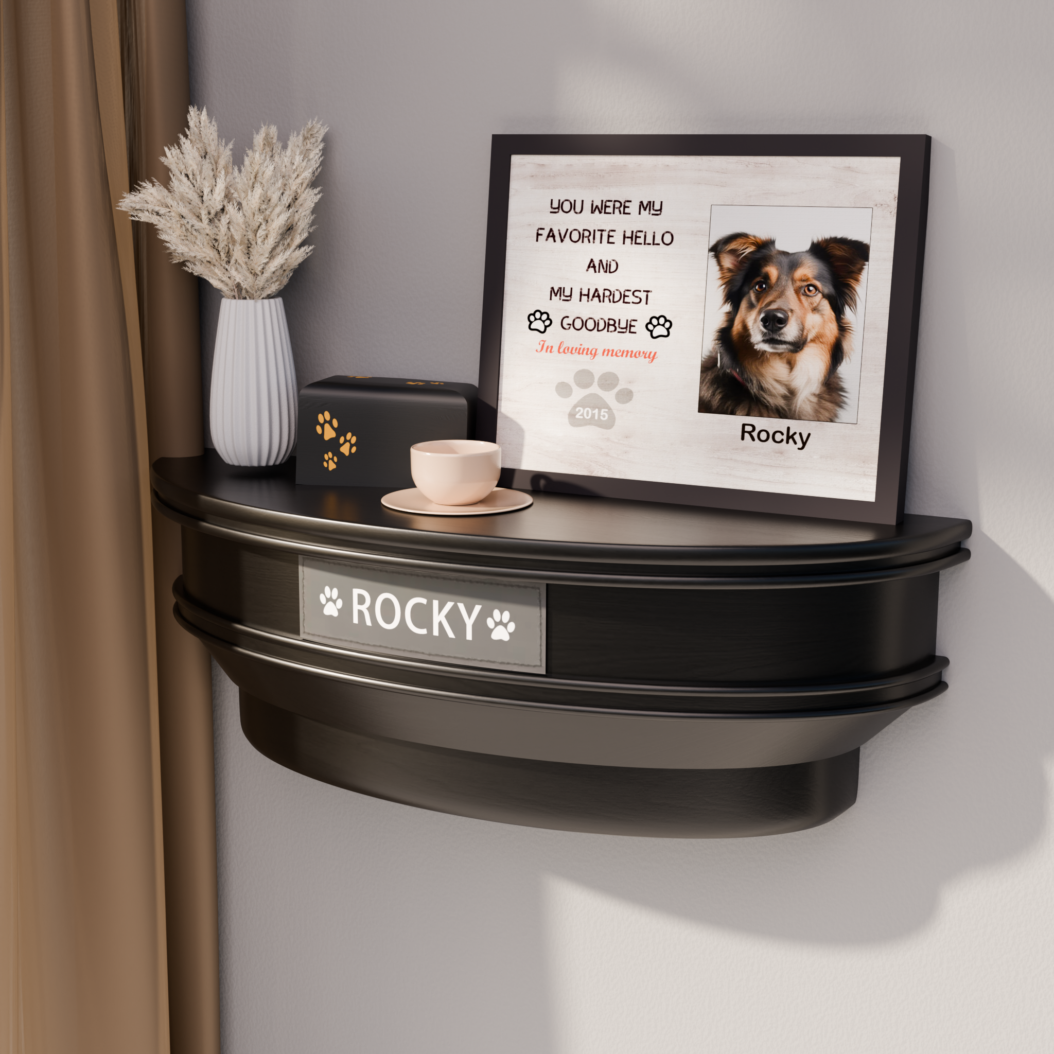 Wall‑Mounted Pet Memorial Shelf with Storage Compartment 