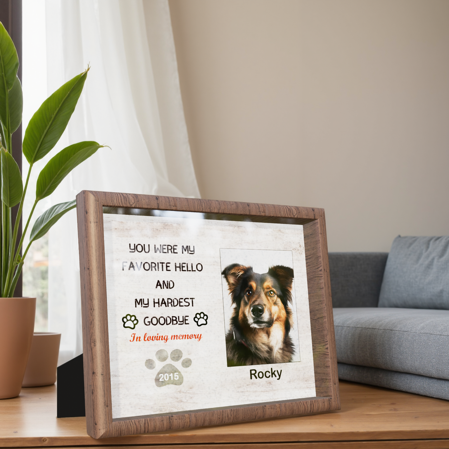 Tabletop Dog Memory Picture Frame With Protector - Custom Print Pet Memorial