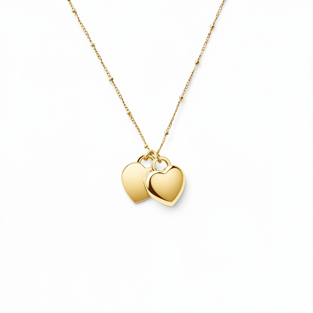 Heart Urn Necklace — Personalized 14K Gold–Plated Double Heart Cremation Pendant
