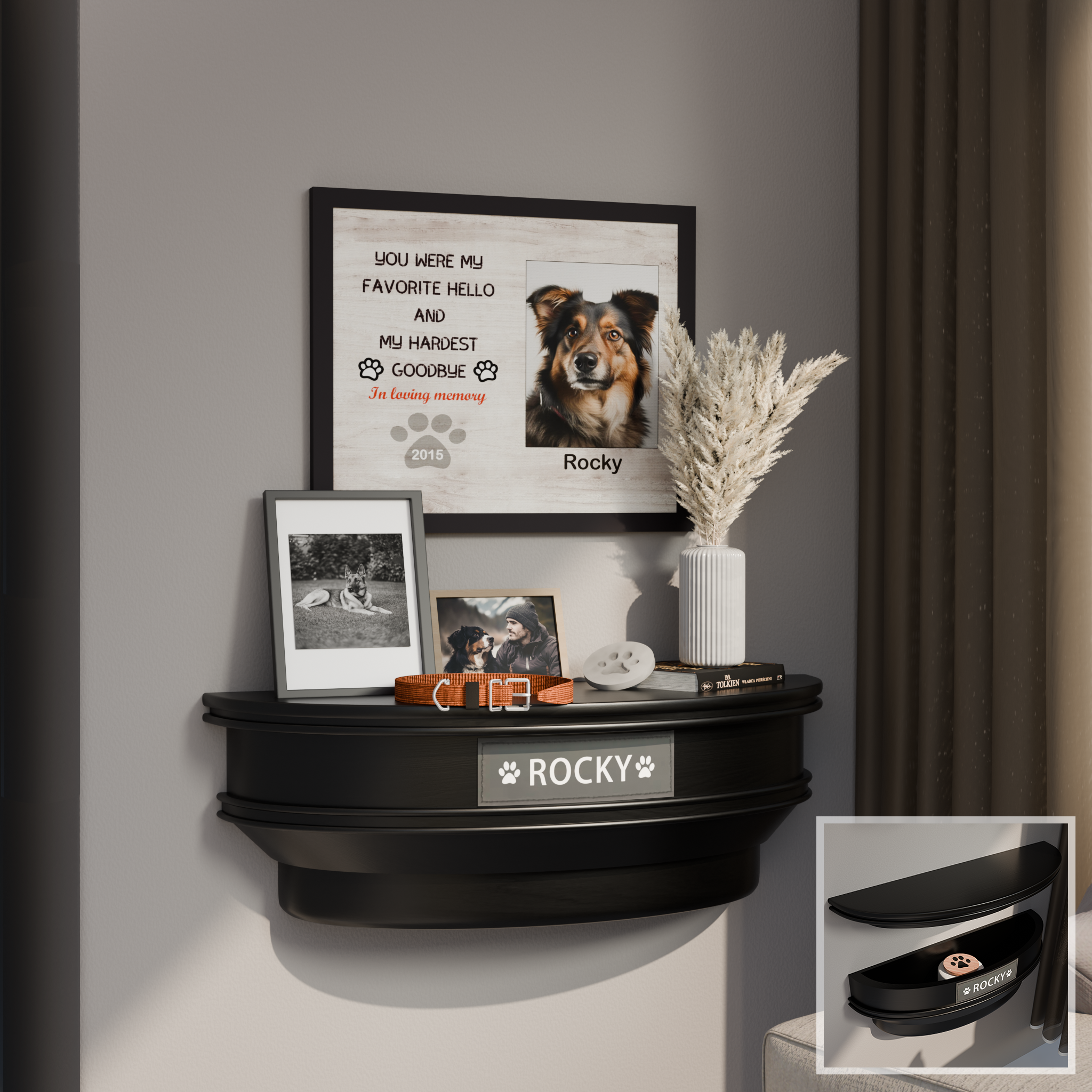 Wall‑Mounted Pet Memorial Shelf with Storage Compartment 