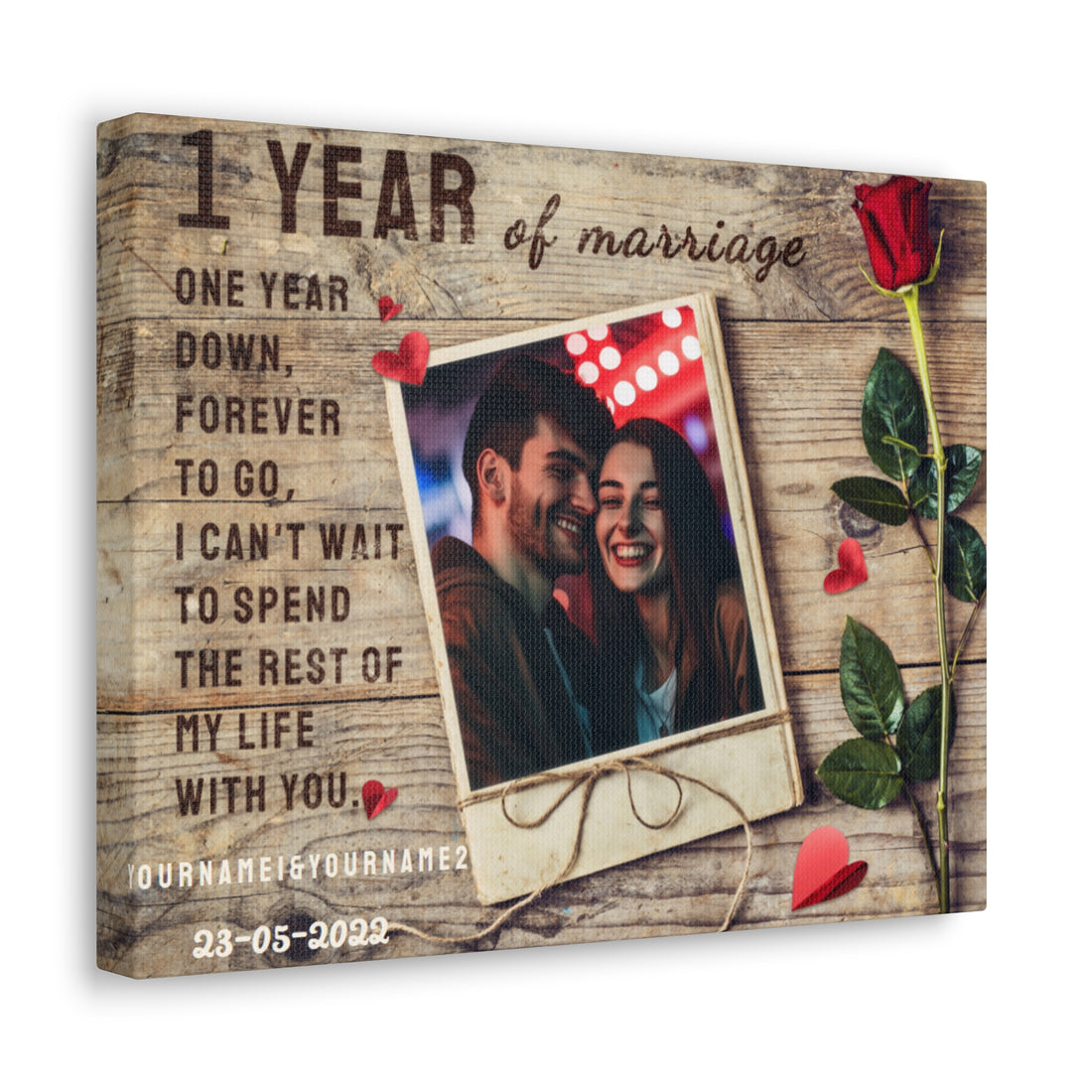 Rose &amp; Postcard - 1st Anniversary Custom Canvas Gift