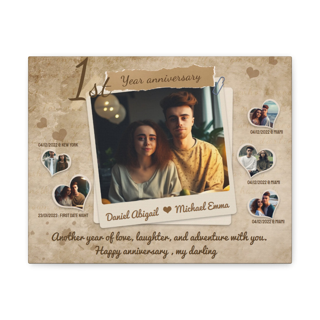 Young Lovers - 1st Anniversary Custom Canvas Gift