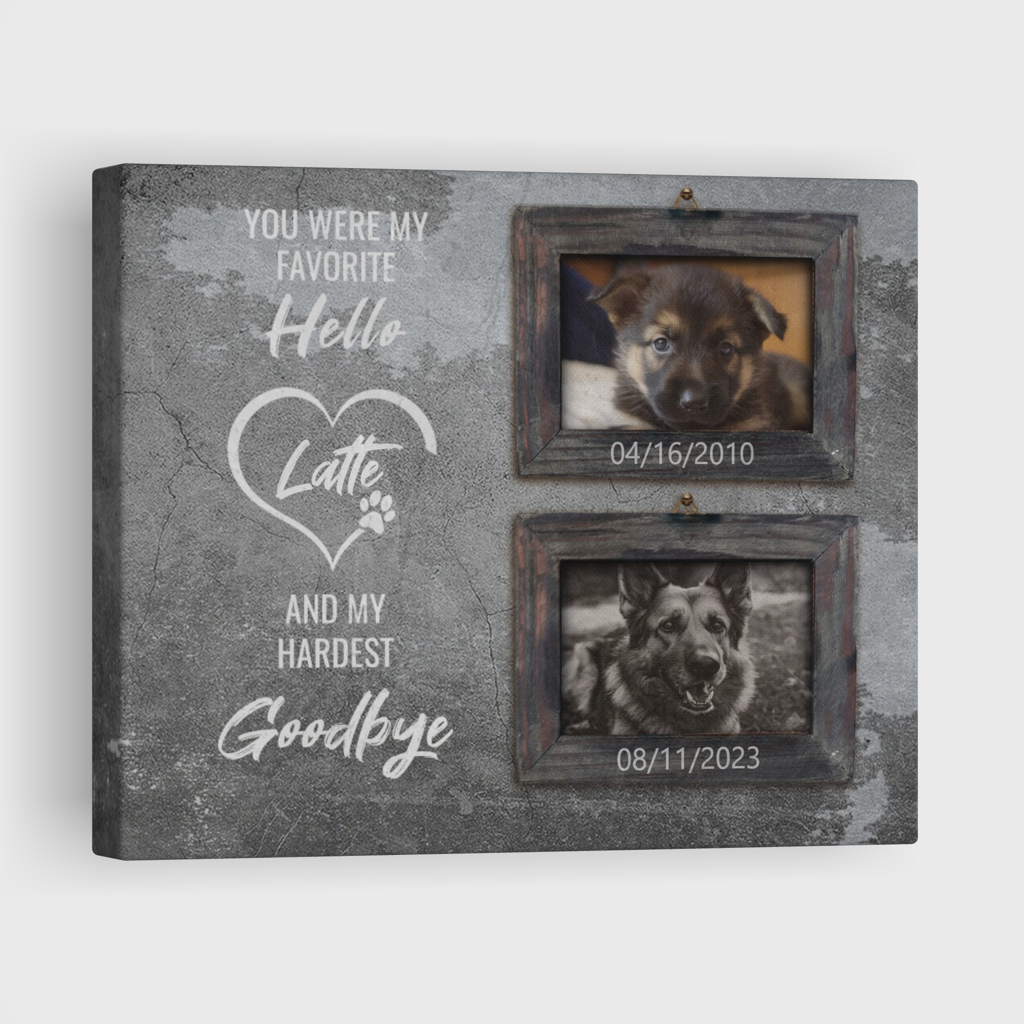 Hardest Goodbye, Hang and Place - Personalized Canvas Print Pet Memorial