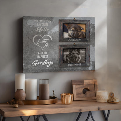 Hardest Goodbye, Hang and Place - Personalized Canvas Print Pet Memorial