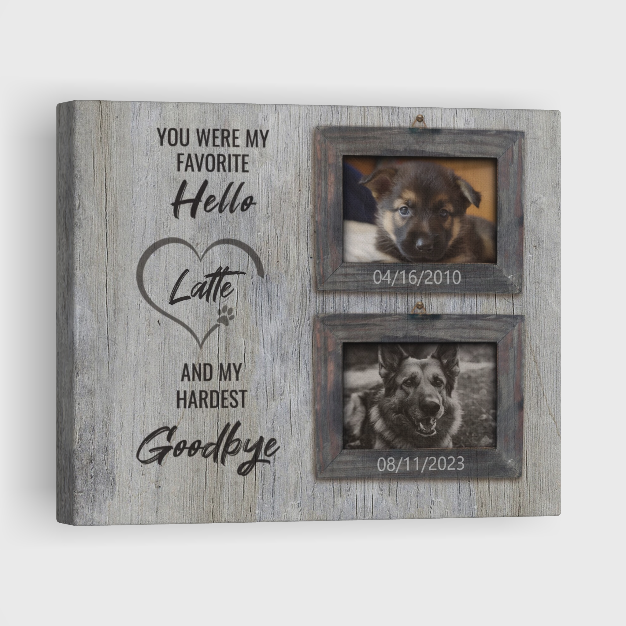 Hardest Goodbye, Hang and Place - Personalized Canvas Print Pet Memorial