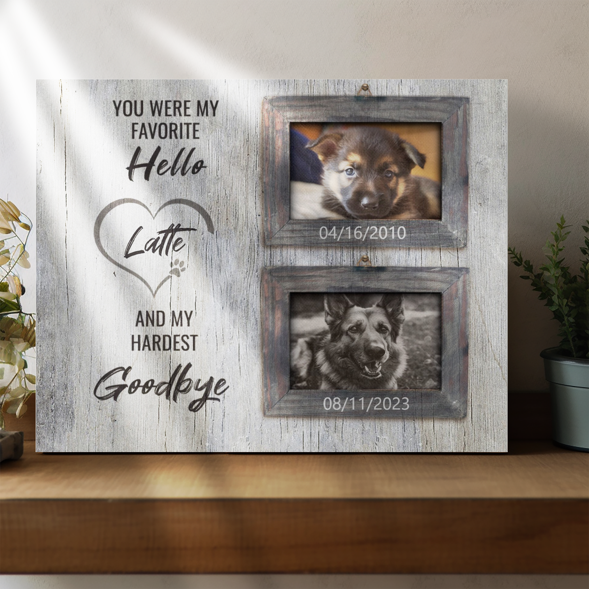 Hardest Goodbye, Hang and Place - Personalized Canvas Print Pet Memorial