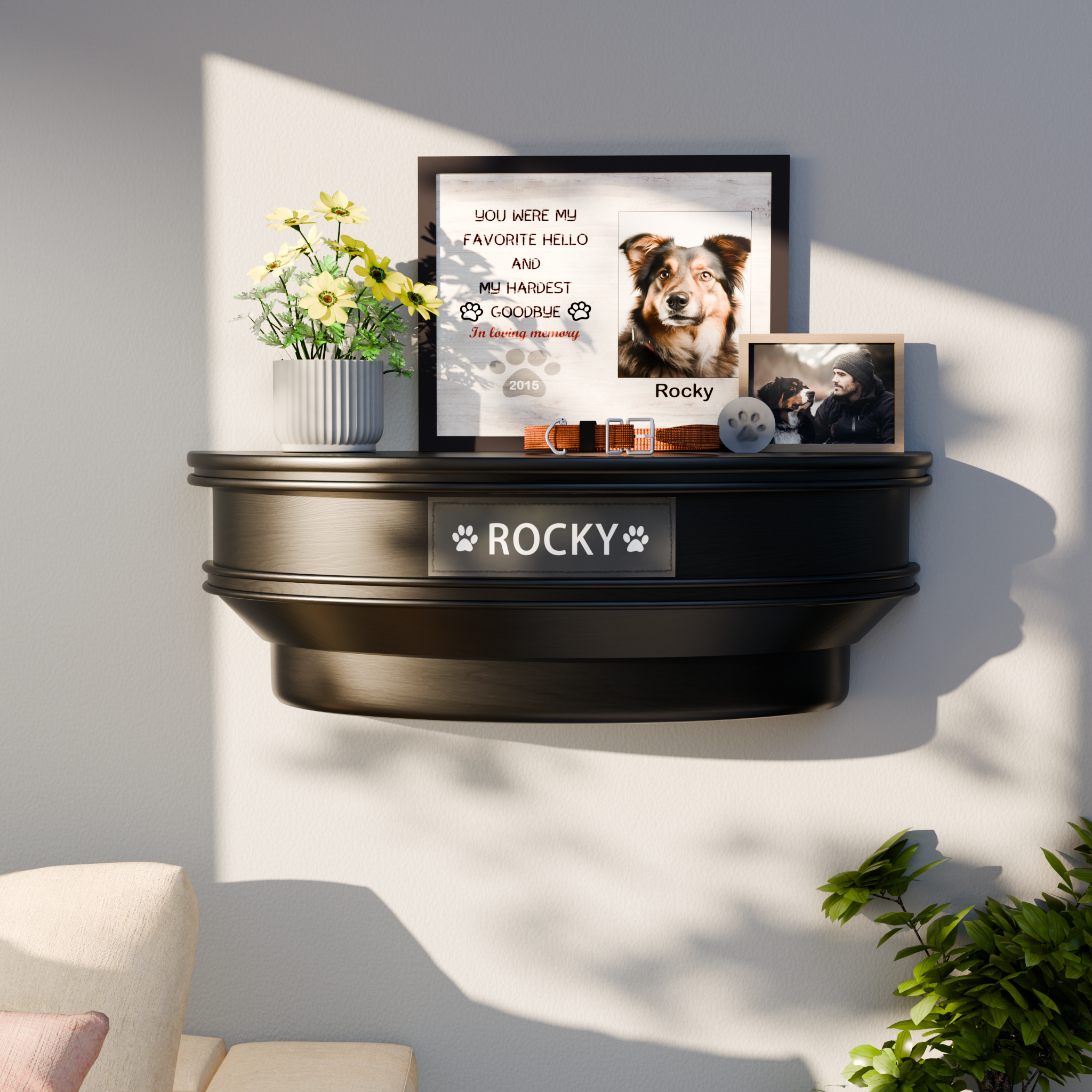 Wall‑Mounted Pet Memorial Shelf with Storage Compartment 