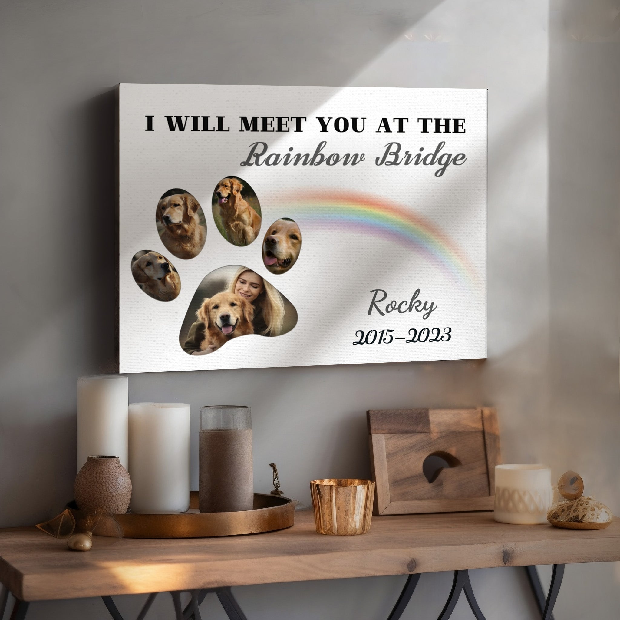 Minimalist Dog Paw Print, Hang and Place - Personalized Canvas Print Pet Memorial